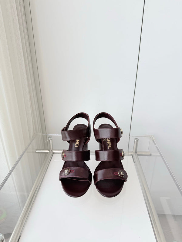 Chanel 26 Turnlock 80 Burgundy Sandal Heels in Lambskin 597404