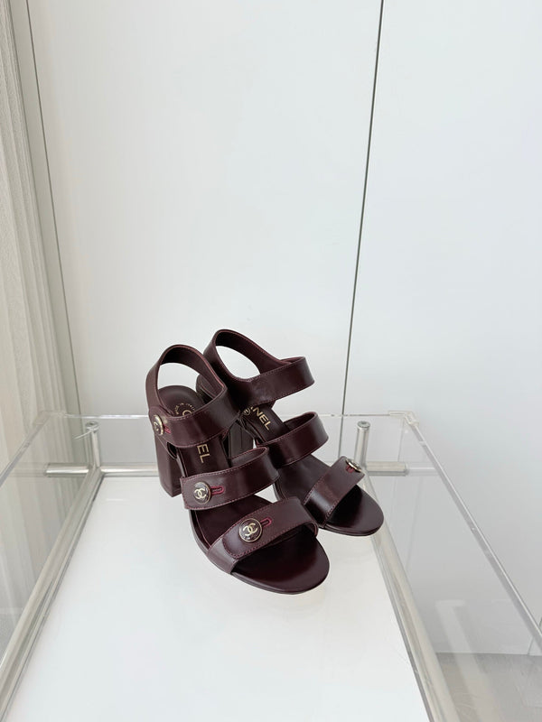 Chanel 26 Turnlock 80 Burgundy Sandal Heels in Lambskin 597404