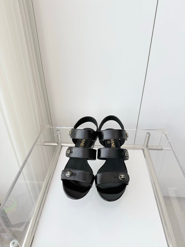 Chanel 26 Turnlock 40 Black Sandal Heels in Lambskin 597403
