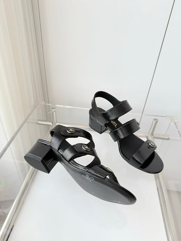 Chanel 26 Turnlock 40 Black Sandal Heels in Lambskin 597403