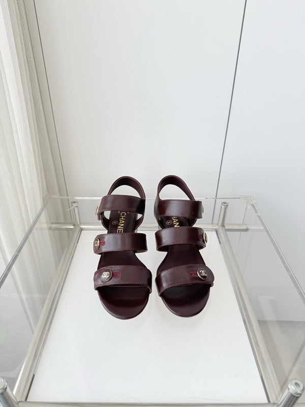 Chanel 26 Turnlock 40 Burgundy Sandal Heels in Lambskin 597400
