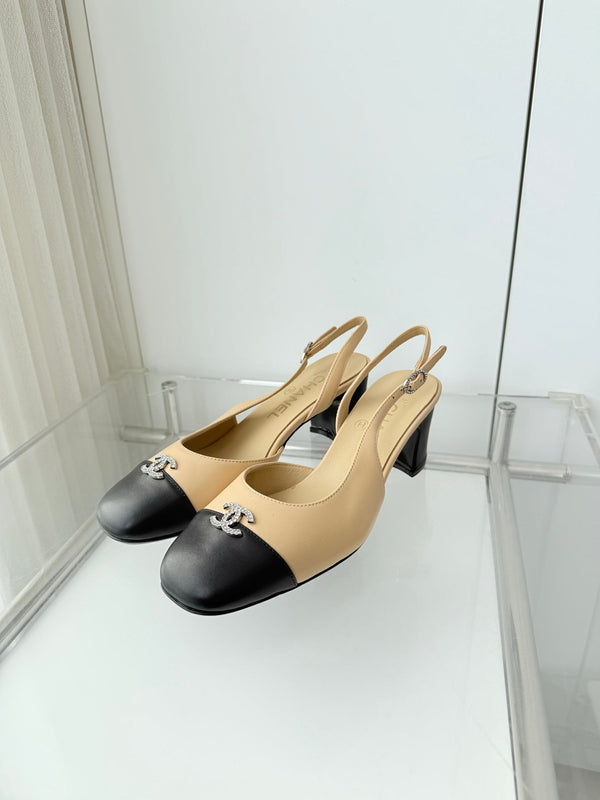 Chanel 26 High Heels Beige Black 50 in Lambskin 597332