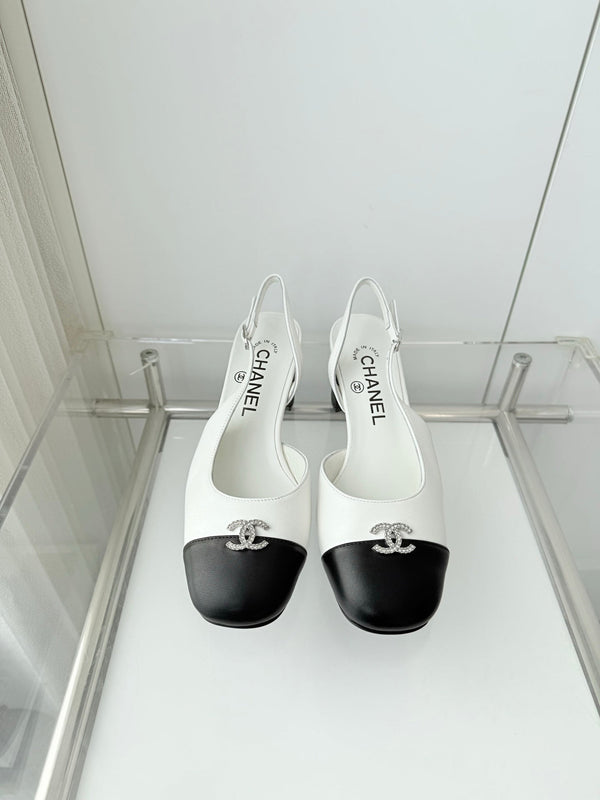 Chanel 26 High Heels White Black 50 in Lambskin 597330