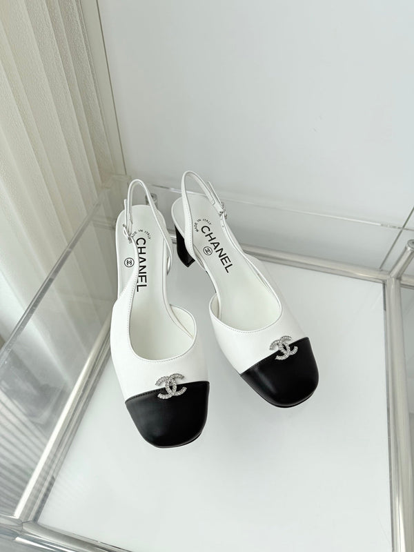 Chanel 26 High Heels White Black 50 in Lambskin 597330