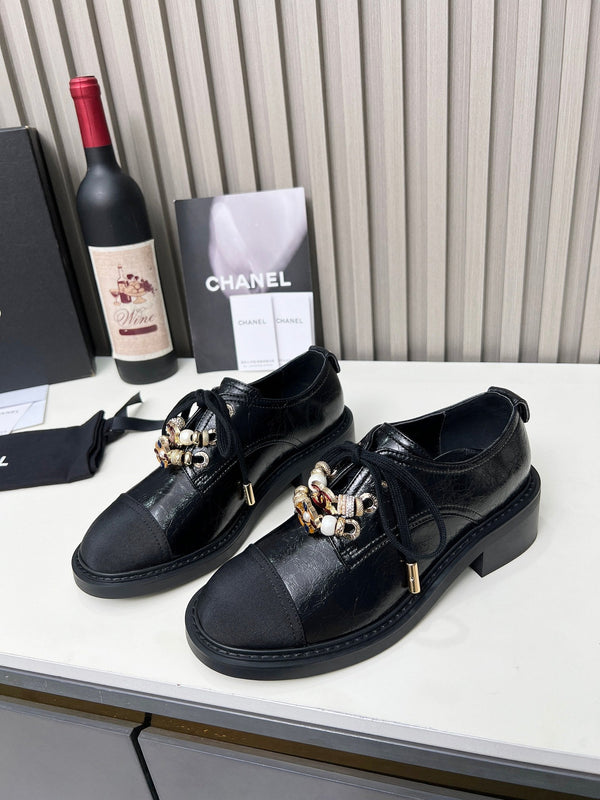 Chanel CC Combat Shoes With Pearl Black in Calfskin 597895