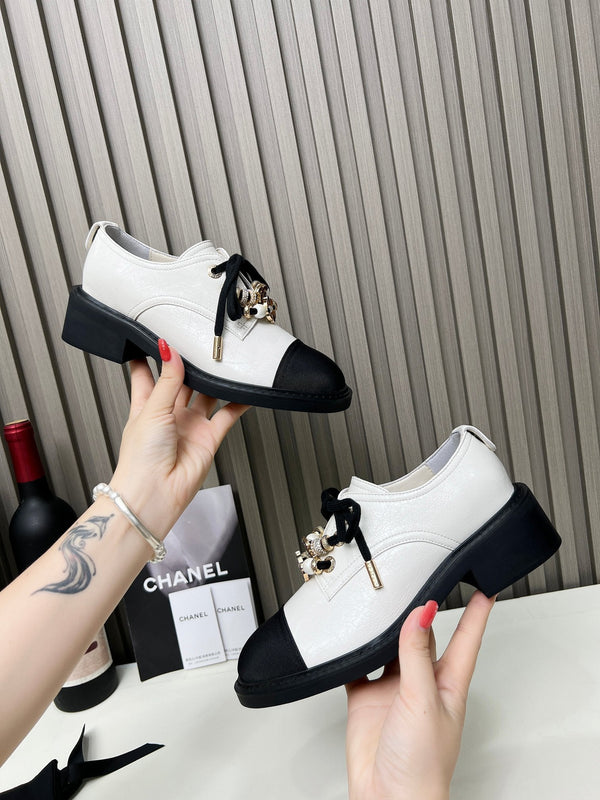 Chanel CC Combat Shoes With Pearl White in Calfskin 597896
