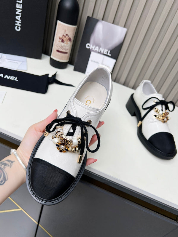 Chanel CC Combat Shoes With Pearl White in Calfskin 597896