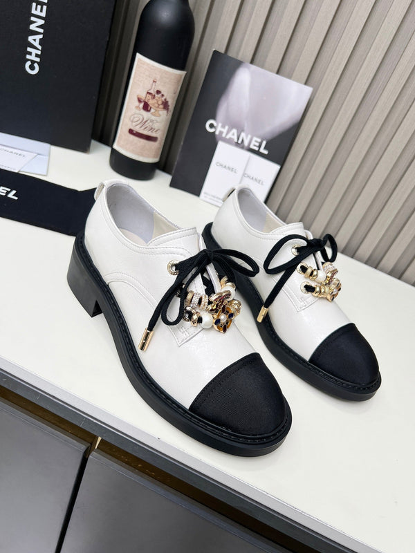 Chanel CC Combat Shoes With Pearl White in Calfskin 597896
