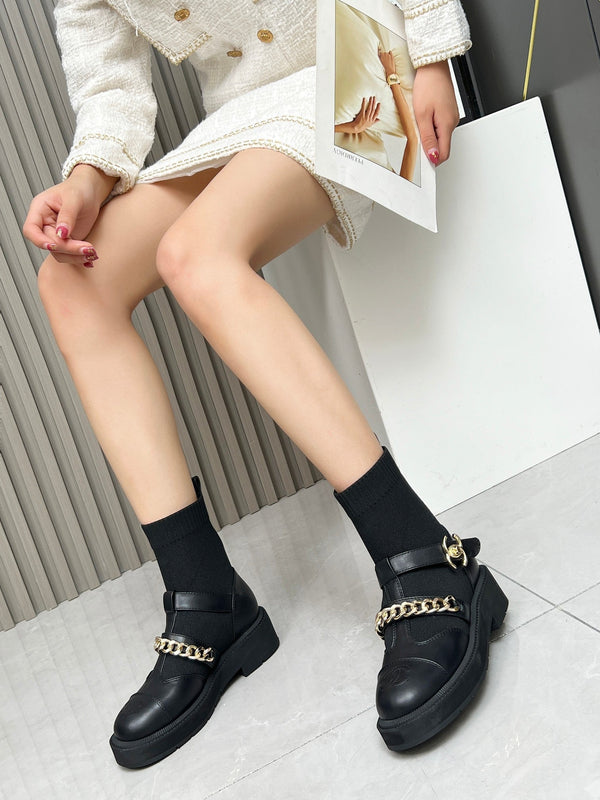 Chanel Chain Sock Ankle Boots Black Wool Flyknit 597917