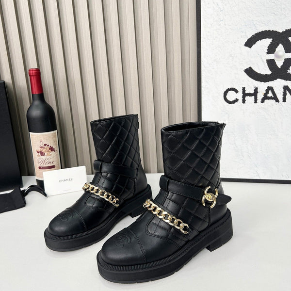 Chanel Chain Sock Ankle Boots Black Calfskin 597914
