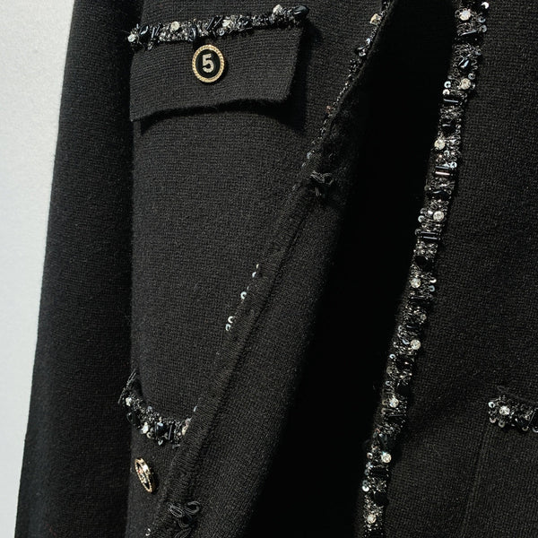 Chanel 26 Beaded Stylish Button Cardigan Black in Wool 800686