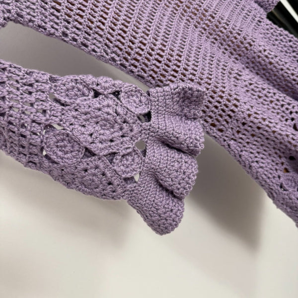 Chanel Hollow-out Knit Flared Long-Sleeve Purple Dress Cashmere20254806