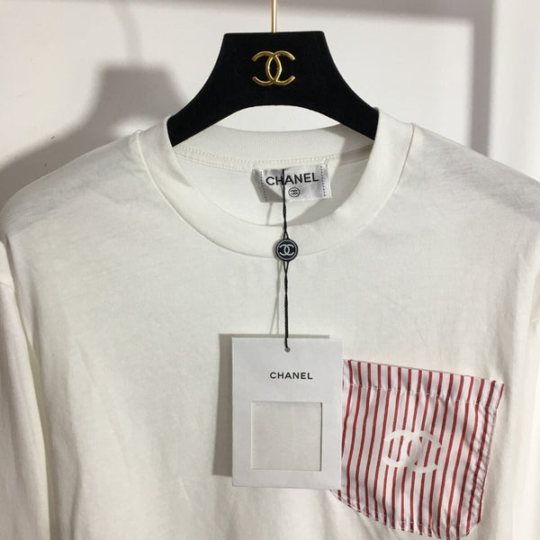 Chanel  Striped Color Block Pocket Crew Neck Long Sleeve T-Shirt