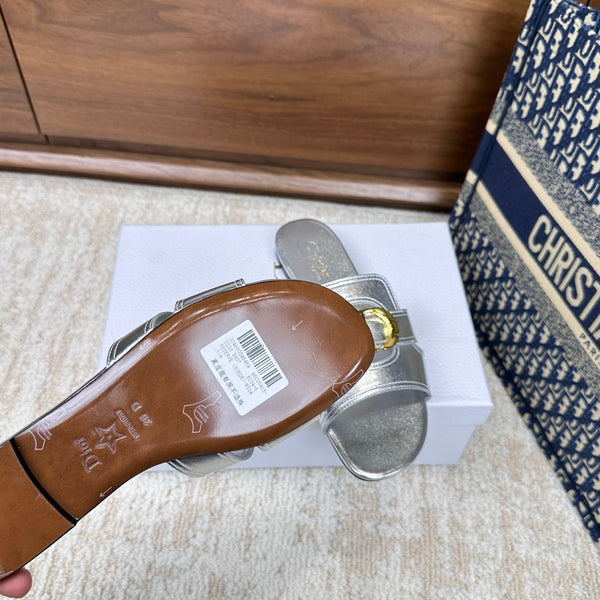 CD Montaigne Sandals Metallic Silver in Calfskin 598166