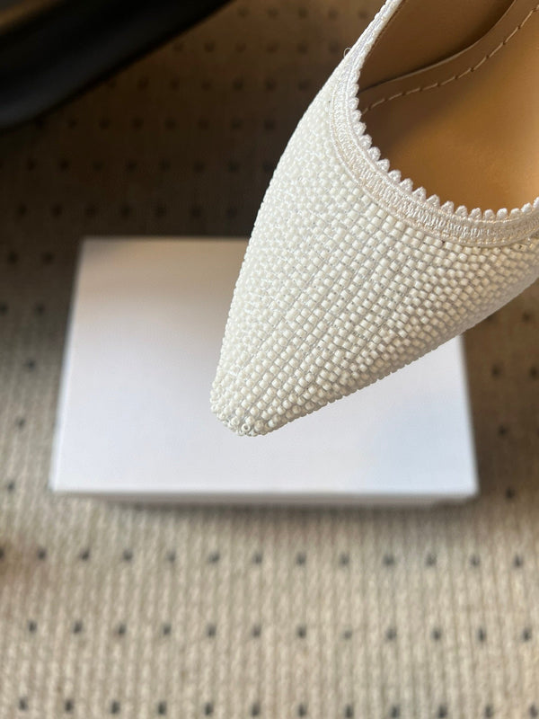 CD J'Adior Slingback heels 95 White in Cotton with Metallic Thread Embroidery 598135