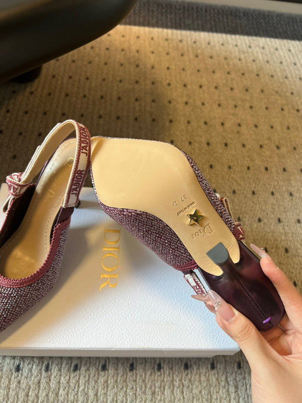 CD J'Adior Slingback heels 95 Pink in Cotton with Metallic Thread Embroidery 598132