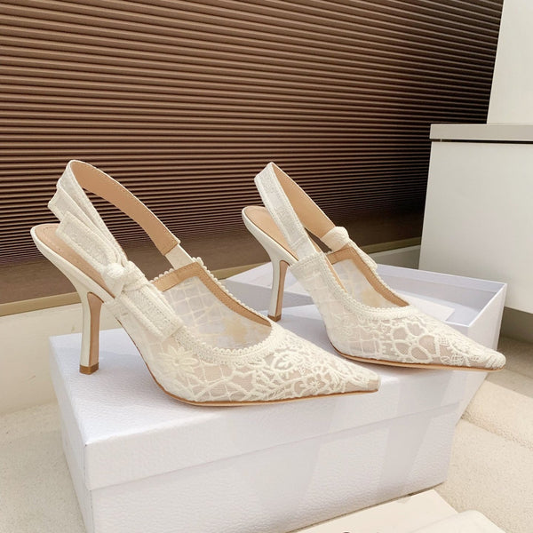 CD Ribbon Lace Open-toe Ivory Sandals 95 in Sheepskin 598119