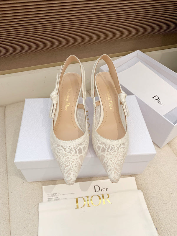 CD Ribbon Lace Open-toe Ivory Sandals 65 in Sheepskin 598118