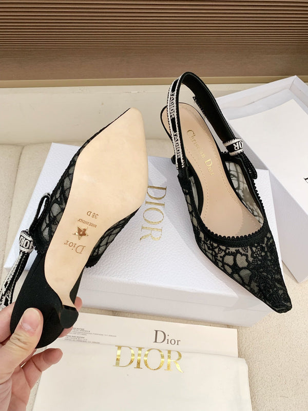CD Ribbon Lace Open-toe Black Sandals 65 in Sheepskin 598115