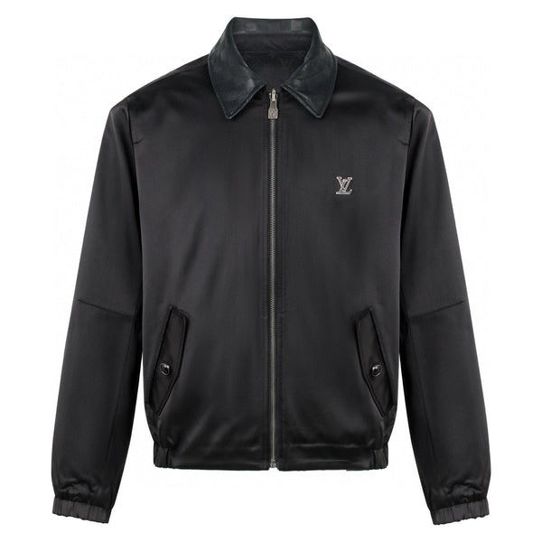 LV Leather Knit Wool Zip-Up Jacket 494212