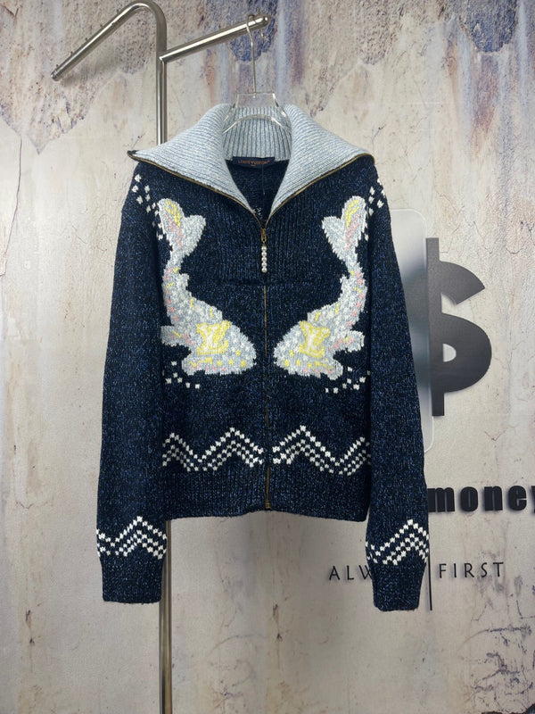 Louis Vuitton 25FW Koi Print Color-Blocked Wool Cardigan 494074