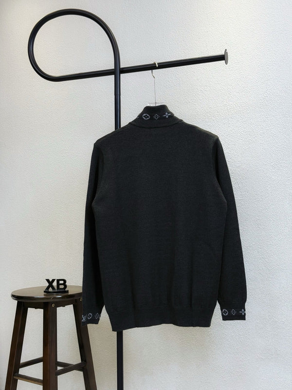 LV Jacquard Zipper Stand Collar Knit Sweater 493382