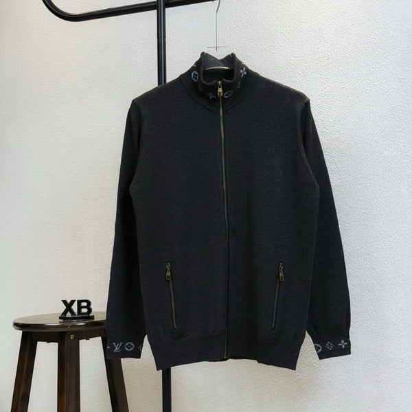 LV Jacquard Zipper Stand Collar Knit Sweater 493382