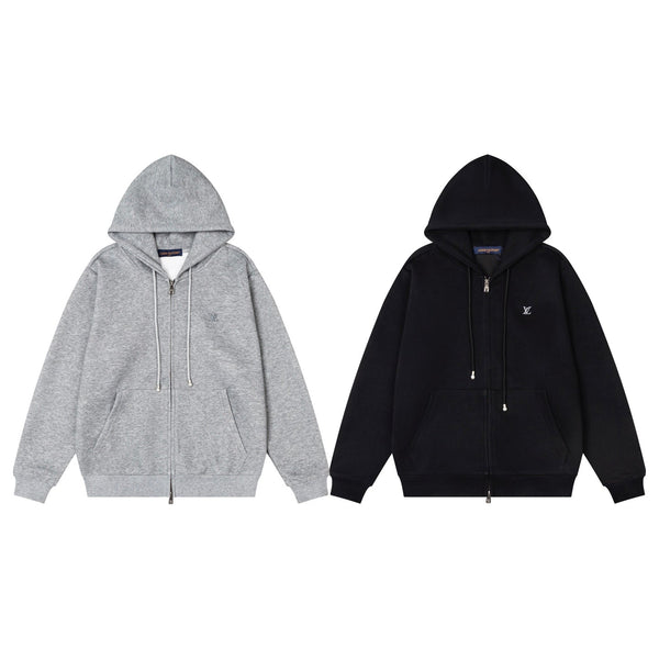 LV Alloy Logo Hooded Zip-Up Jacket 493325