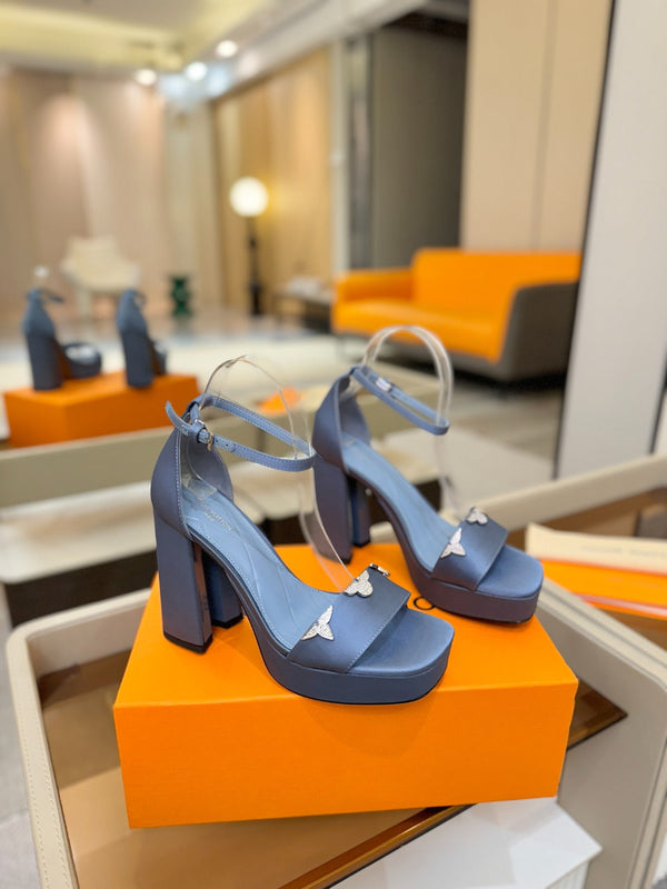LV Swing Platform Sandal 11cm Blue Cow Patent Leather 600332