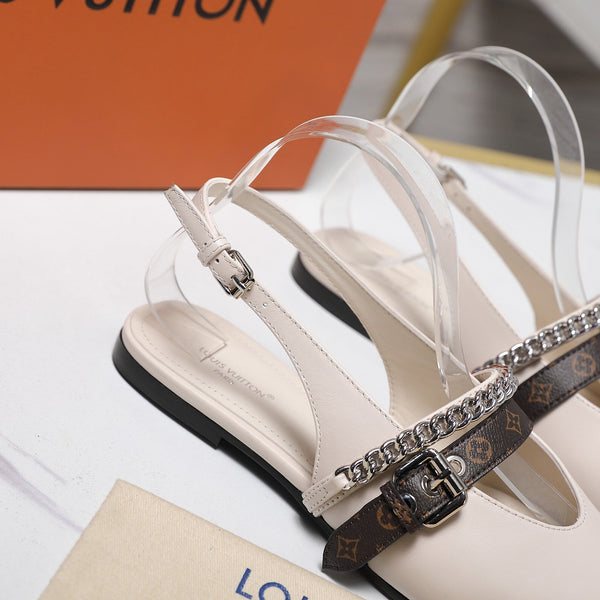 LV Vibe Slingback Flat White Glossy Naplak Leather 600663