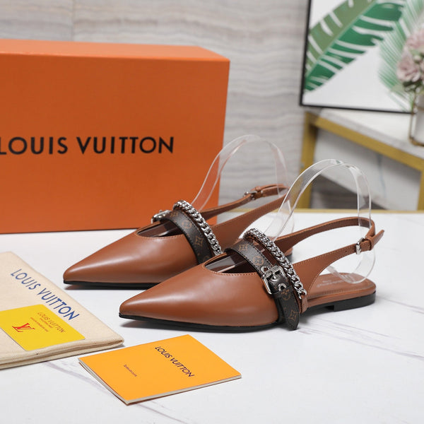 LV Vibe Slingback Flat Brown Glossy Naplak Leather 600665