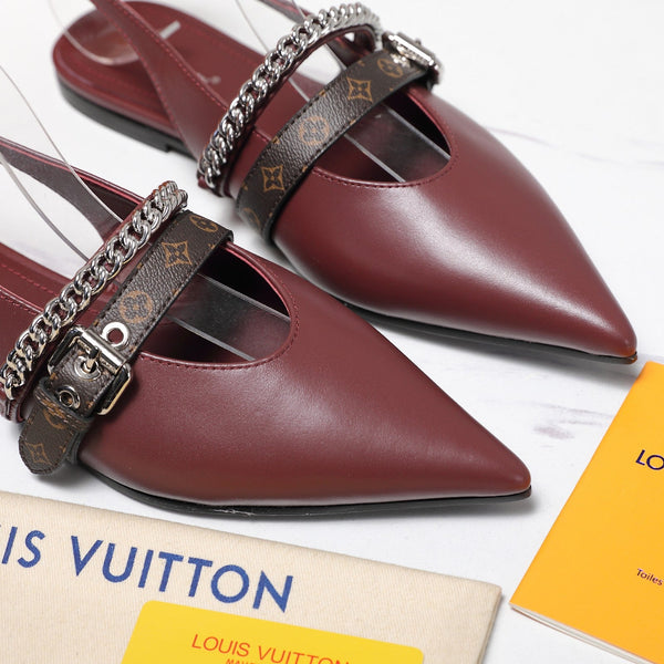 LV Vibe Slingback Flat Burgundy Glossy Naplak Leather 600666