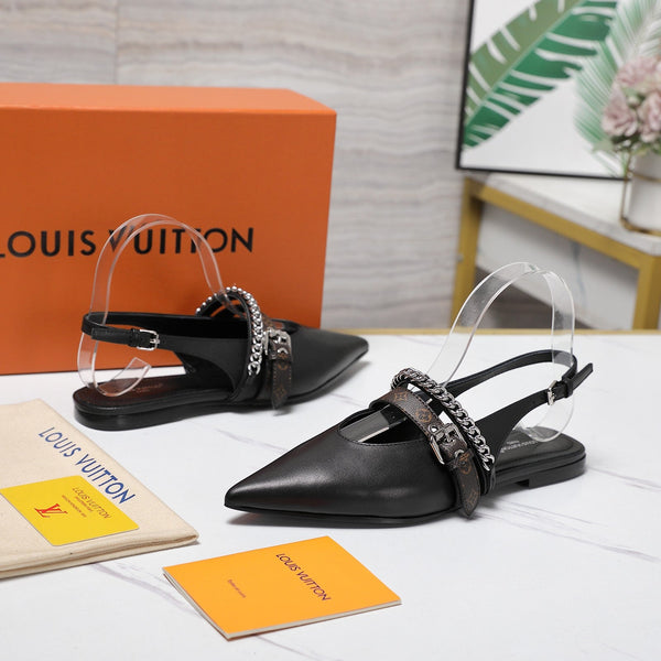 LV Vibe Slingback Flat Black Glossy Naplak Leather 600667