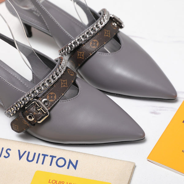 LV Vibe Slingback Pumps 55 Gray Glossy Naplak Leather 600669