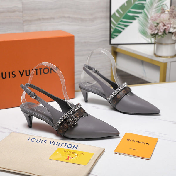 LV Vibe Slingback Pumps 55 Gray Glossy Naplak Leather 600669