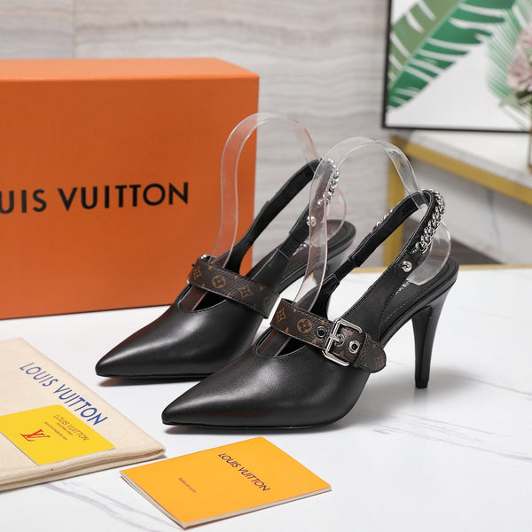 LV Vibe Slingback Pumps 95 Black Glossy Naplak Leather 600677