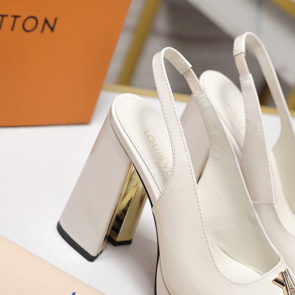 LV 26ss Chunky Heel Platform Slingback 11cm White in Patent Leather 600736