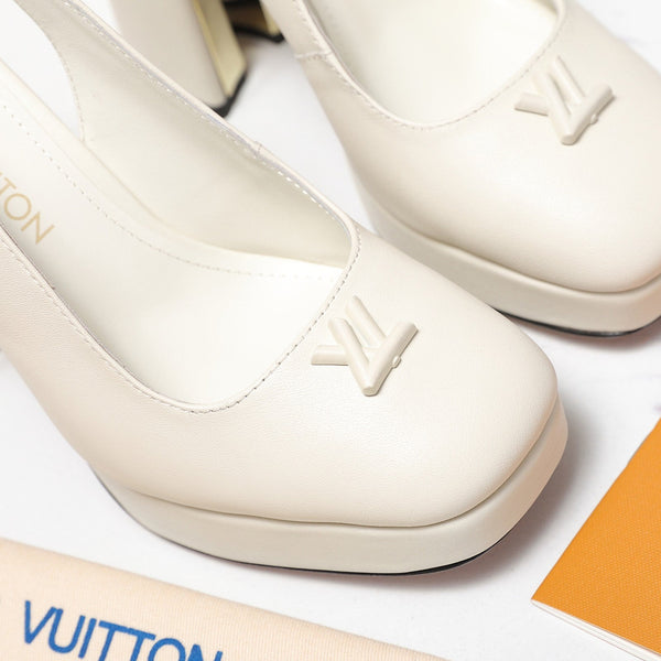 LV 26ss Chunky Heel Platform Slingback 11cm White in Cowhide 600738