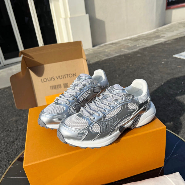 LV 26 Olympia Sneaker White Silver Metallic in Fabric Mesh 600745