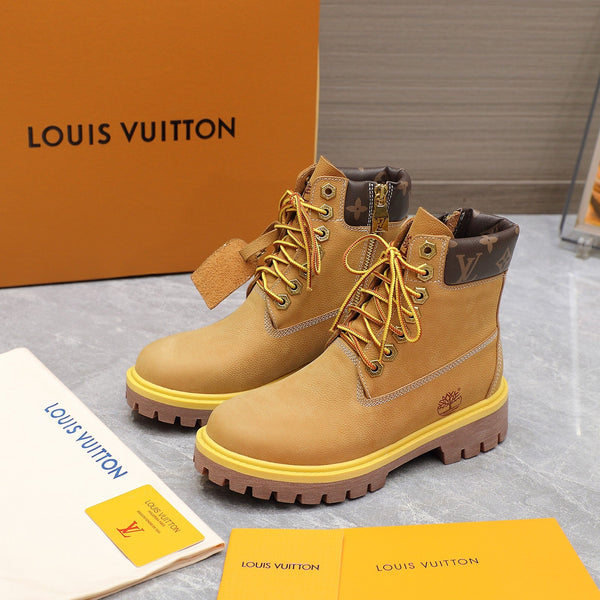 LV x Timberland Collaboration Monogram Brown Ankle Boots 35 in Suede Cowhide Leather 600806