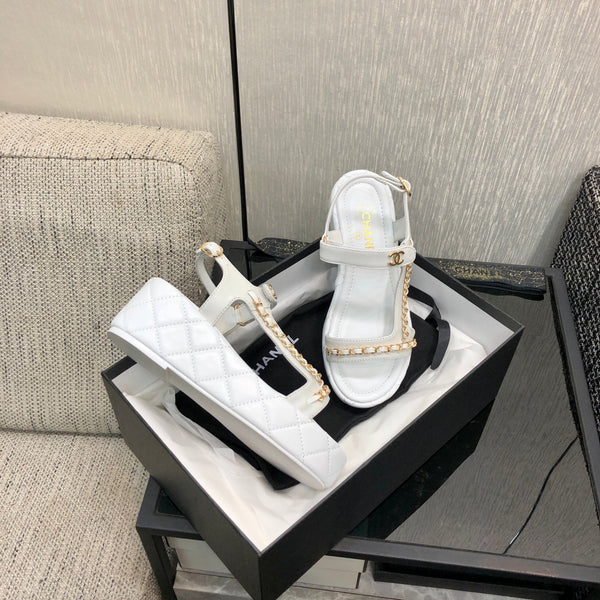 Chanel 26 Platform Chain Sandals White in Lambskin 602506