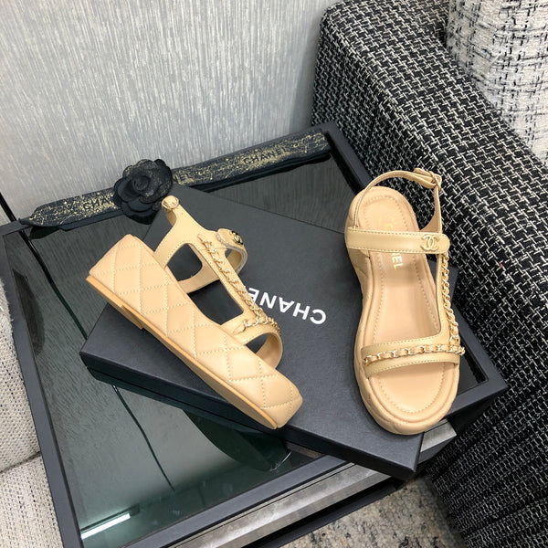 Chanel 26 Platform Chain Sandals Beige in Lambskin 602505