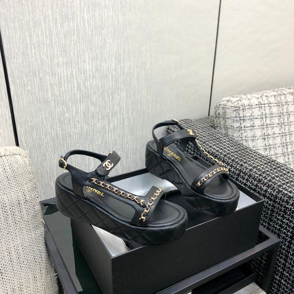 Chanel 26 Platform Chain Sandals Black in Lambskin 602503