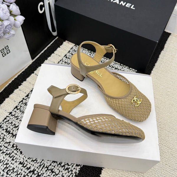 Chanel Square Toe Mary Jane Flats Beige in Mesh fabric 602172