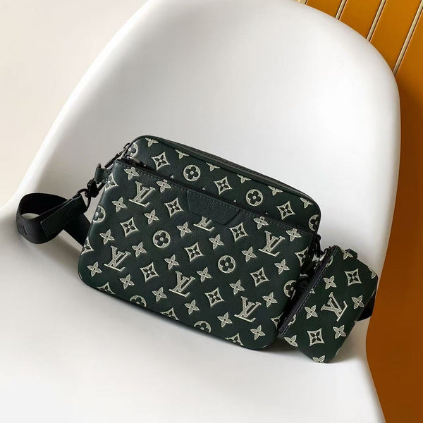 TRIO MESSENGER 25 IN GREEN MONOGRAM SHADOW CALFSKIN