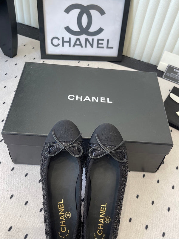 CC Ballet Flats Black in Sequined Sheepskin 611691