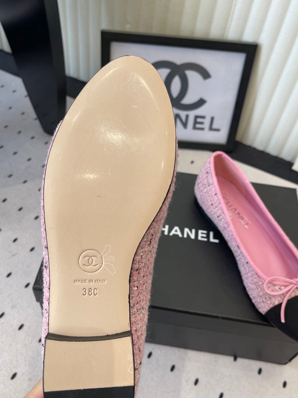 CC 25SS Classic Ballet Flat Pink Tweed Cowhide 611690