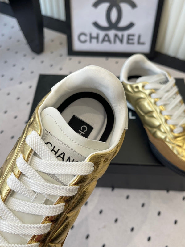 Chanel Coco Baseball Shoes Metallic Gold in Cowhide 611672