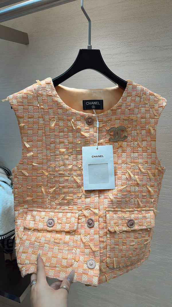 CHANEL SWEET GIRL VEST ORANGE TWEED