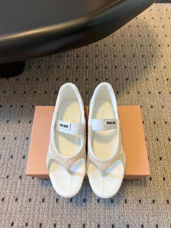 Miu Miu 26 Mary Jane Casual Flip-Flops White Brown in Mesh fabric 614740